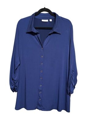 Susan Graver Button Down Roched Sleeve Top 2X